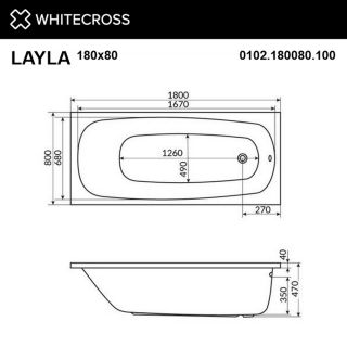 Гидромассажная ванна WHITECROSS Layla 0102.180080.100.NANO.GL 180x80 см Nano золото